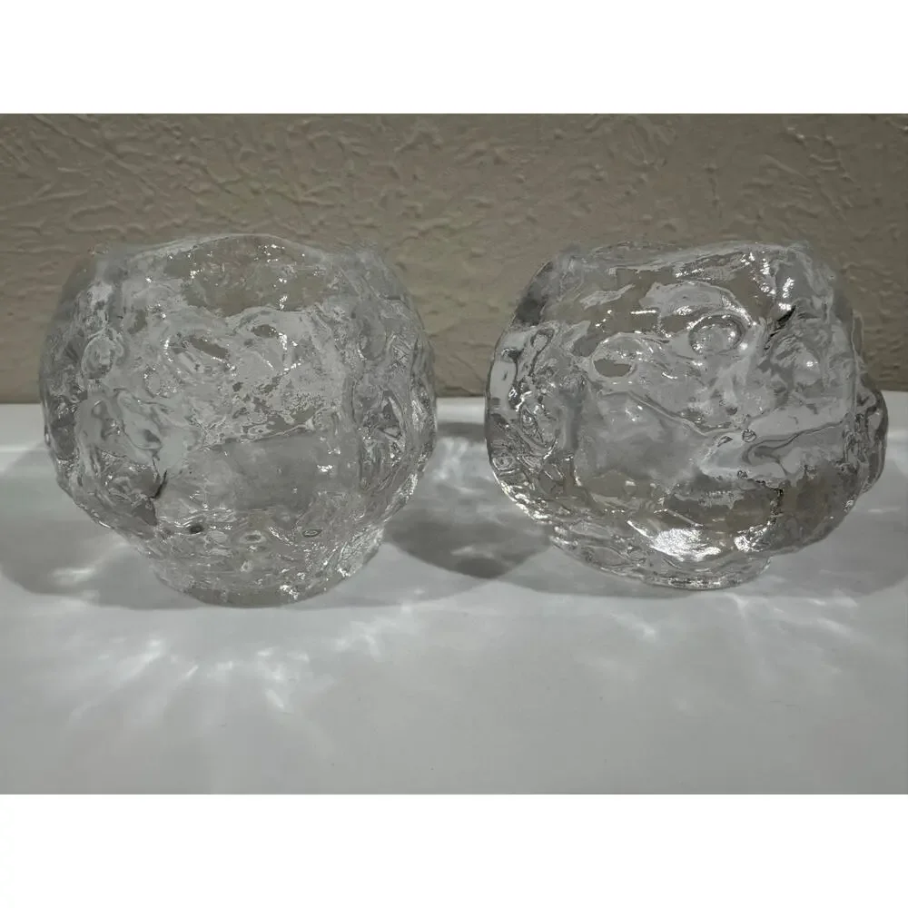 Kosta Boda Snowball Glass Candle Holder Votives Set 2